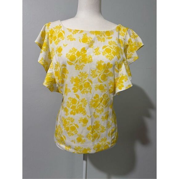 Ann Taylor lemon print blouse flutter sleeve S - Picture 2 of 6